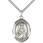 Women's Pewter Oval St. Louis Medal - 18&quot; Rhodium Plated Medium Chain + Clasp