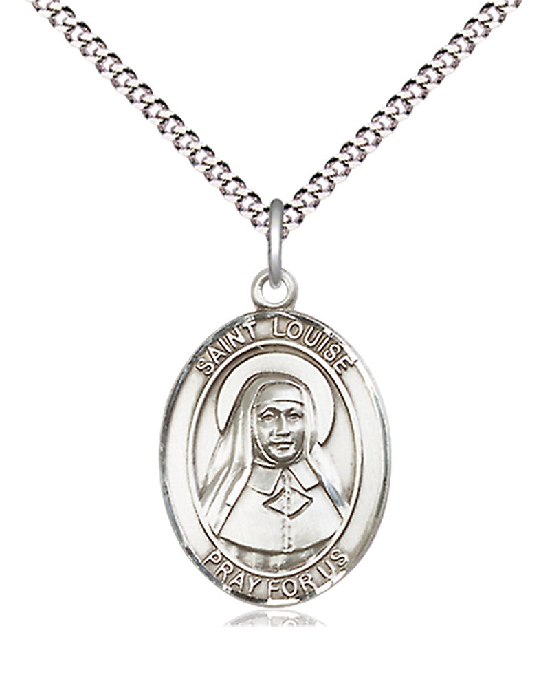 Women's Pewter Oval St. Louise De Marillac Medal - 18&quot; Rhodium Plated Medium Chain + Clasp