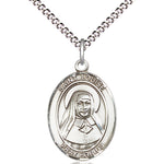 Women's Pewter Oval St. Louise De Marillac Medal - 18&quot; Rhodium Plated Medium Chain + Clasp