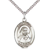 Women's Pewter Oval St. Louise De Marillac Medal - 18&quot; Rhodium Plated Medium Chain + Clasp