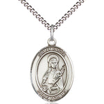 Women's Pewter Oval St. Lucia of Syracuse Medal - 18&quot; Rhodium Plated Medium Chain + Clasp