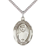 Women's Pewter Oval St. Maria Faustina Medal - 18&quot; Rhodium Plated Medium Chain + Clasp