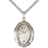 Women's Pewter Oval St. Maria Faustina Medal - 18&quot; Rhodium Plated Medium Chain + Clasp