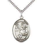 Women's Pewter Oval St. Mark the Evangelist Medal - 18&quot; Rhodium Plated Medium Chain + Clasp