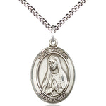 Women's Pewter Oval St. Martha Medal - 18&quot; Rhodium Plated Medium Chain + Clasp