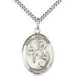 Women's Pewter Oval St. Matthew the Apostle Medal - 18&quot; Rhodium Plated Medium Chain + Clasp