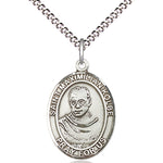Women's Pewter Oval St. Maximilian Kolbe Medal - 18&quot; Rhodium Plated Medium Chain + Clasp