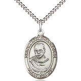 Women's Pewter Oval St. Maximilian Kolbe Medal - 18&quot; Rhodium Plated Medium Chain + Clasp