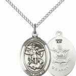 Women's Pewter Oval St. Michael Army Medal - 18&quot; Rhodium Plated Medium Chain + Clasp