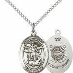 Women's Pewter Oval St. Michael Coast Guard Medal - 18&quot; Rhodium Plated Medium Chain + Clasp