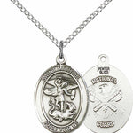 Women's Pewter Oval St. Michael National Guard Medal - 18&quot; Rhodium Plated Medium Chain + Clasp