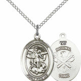 Women's Pewter Oval St. Michael National Guard Medal - 18&quot; Rhodium Plated Medium Chain + Clasp