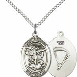 Women's Pewter Oval St. Michael Paratrooper Medal - 18&quot; Rhodium Plated Medium Chain + Clasp