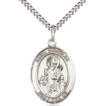 Women's Pewter Oval St. Nicholas Medal - 18&quot; Rhodium Plated Medium Chain + Clasp