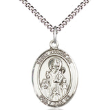 Women's Pewter Oval St. Nicholas Medal - 18&quot; Rhodium Plated Medium Chain + Clasp