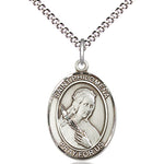 Women's Pewter Oval St. Philomena Medal - 18&quot; Rhodium Plated Medium Chain + Clasp