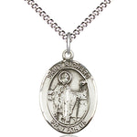 Women's Pewter Oval St. Richard Medal - 18&quot; Rhodium Plated Medium Chain + Clasp