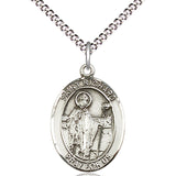 Women's Pewter Oval St. Richard Medal - 18&quot; Rhodium Plated Medium Chain + Clasp