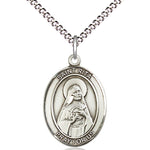 Women's Pewter Oval St. Rita of Cascia Medal - 18&quot; Rhodium Plated Medium Chain + Clasp
