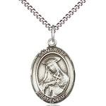 Women's Pewter Oval St. Rose of Lima Medal - 18&quot; Rhodium Plated Medium Chain + Clasp