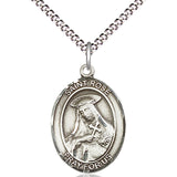 Women's Pewter Oval St. Rose of Lima Medal - 18&quot; Rhodium Plated Medium Chain + Clasp