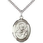 Women's Pewter Oval St. Robert Bellarmine Medal - 18&quot; Rhodium Plated Medium Chain + Clasp