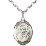 Women's Pewter Oval St. Robert Bellarmine Medal - 18&quot; Rhodium Plated Medium Chain + Clasp