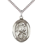 Women's Pewter Oval St. Sarah Medal - 18&quot; Rhodium Plated Medium Chain + Clasp