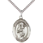 Women's Pewter Oval St. Scholastica Medal - 18&quot; Rhodium Plated Medium Chain + Clasp