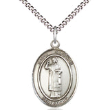 Women's Pewter Oval St. Stephen the Martyr Medal - 18&quot; Rhodium Plated Medium Chain + Clasp