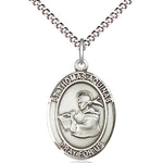 Women's Pewter Oval St. Thomas Aquinas Medal - 18&quot; Rhodium Plated Medium Chain + Clasp