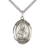 Women's Pewter Oval St. Timothy Medal - 18&quot; Rhodium Plated Medium Chain + Clasp