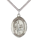 Women's Pewter Oval St. Zachary Medal - 18&quot; Rhodium Plated Medium Chain + Clasp