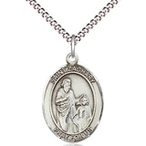 Women's Pewter Oval St. Zachary Medal - 18&quot; Rhodium Plated Medium Chain + Clasp