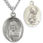 Women's Sterling Silver Oval Sacred Heart of Jesus Necklace with Chain Options - 18&quot; 1.8mm Sterling Silver Chain + Clasp