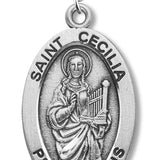 Women's Sterling Silver Saint Cecilia Oval Necklace with Chain Options
