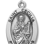 Women's Sterling Silver Saint Cecilia Oval Necklace with Chain Options - 18&quot; 1.2mm Sterling Silver Chain + Clasp