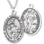 Women's Sterling Silver Saint Sebastian Soccer Oval Necklace - 18&quot; 1.8mm Sterling Silver Chain + Clasp