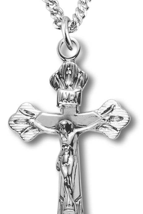 Women's Textured Tip Crucifix Necklace, Sterling Silver with Chain Options - 18&quot; 1.8mm Sterling Silver Chain + Clasp