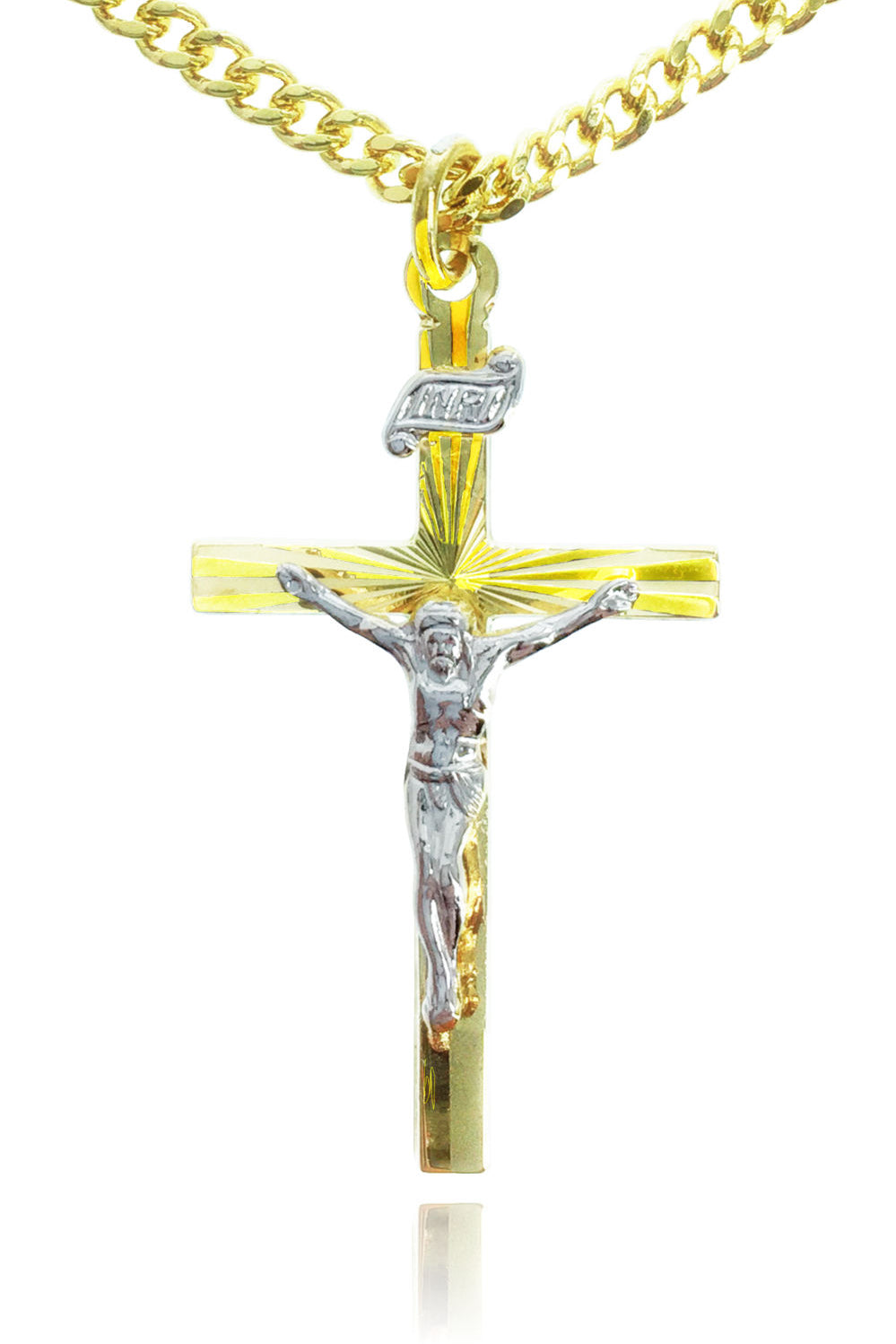 Women's Two Tone 14K Gold over Sterling Silver Risen Sun Crucifix - Two-Tone Gold