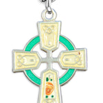 Women's Sterling Silver Celtic Cross Necklace Green Red Enamel Floral Accents with Chain Options - 18&quot; 1.8mm Sterling Silver Chain + Clasp